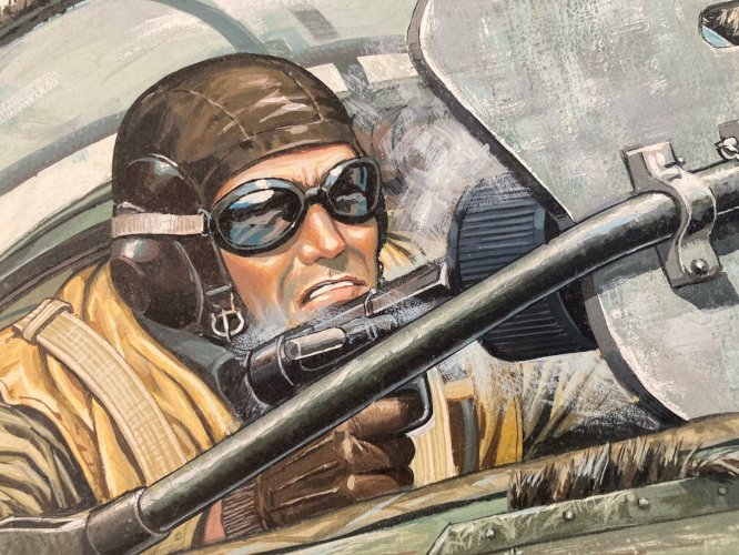 Peinture Gouache Avion Buck Danny Guerre WW2 Painting BD Francis Bergèse 1970