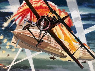 Gouache Painting War Plane WW2 COMIC Art Francis Bergese? 1970