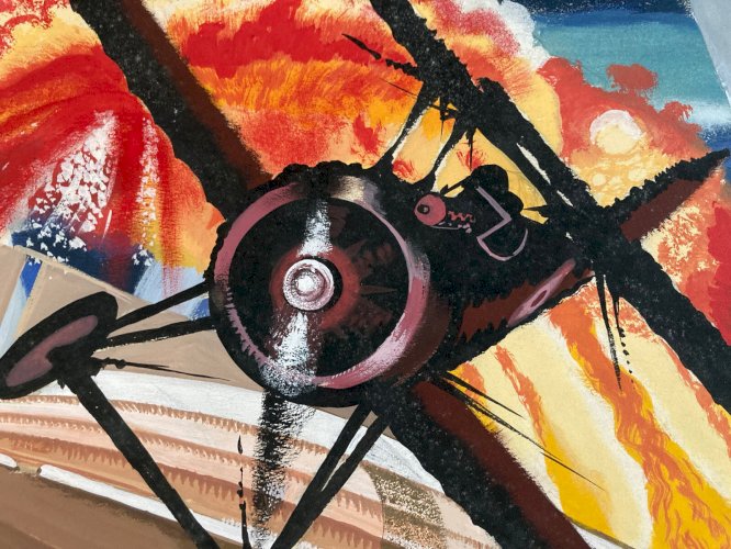 Peinture Gouache Avion Guerre WW2 DESSIN BD Art Francis Bergese? 1970