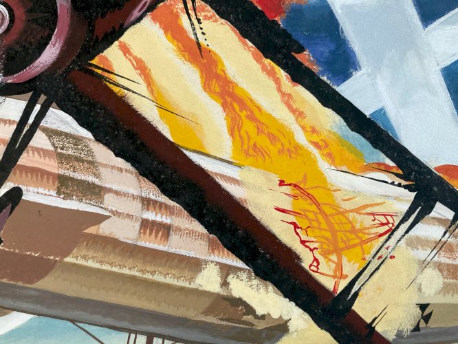 Peinture Gouache Avion Guerre WW2 DESSIN BD Art Francis Bergese? 1970