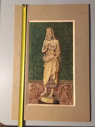 Peinture Gouache Carton Albert Jarach 1950 Nature Morte À La Statue Agneau XXe