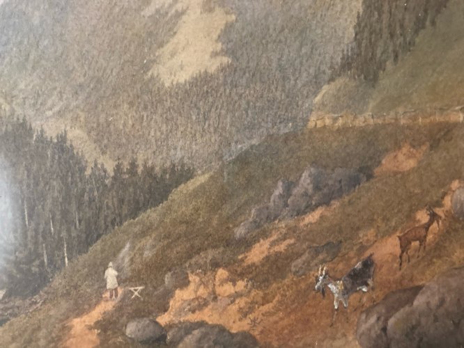 Peinture Gouache Carton XIXe École Provençale Painting Original Old Art Alpes