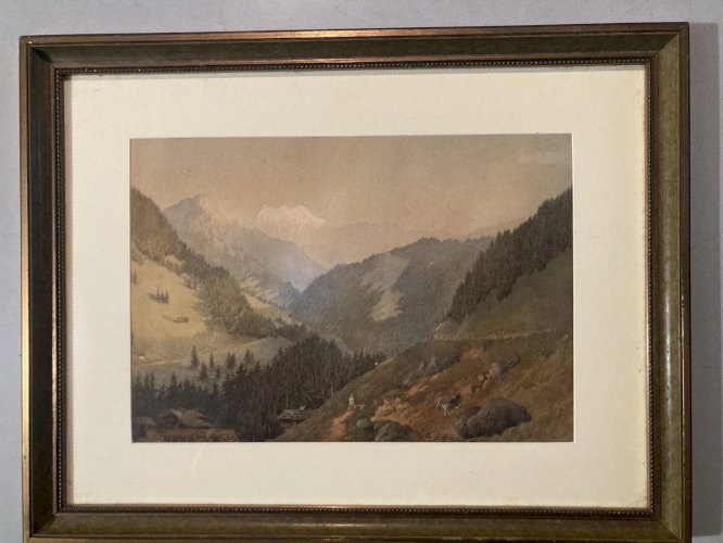 Peinture Gouache Carton XIXe École Provençale Painting Original Old Art Alpes