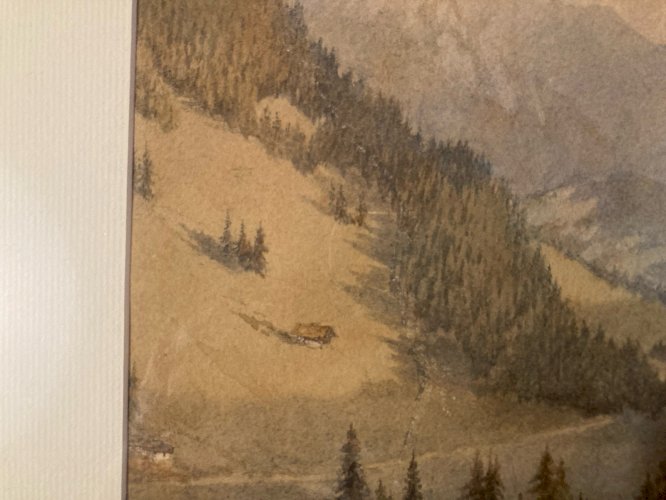 Peinture Gouache Carton XIXe École Provençale Painting Original Old Art Alpes