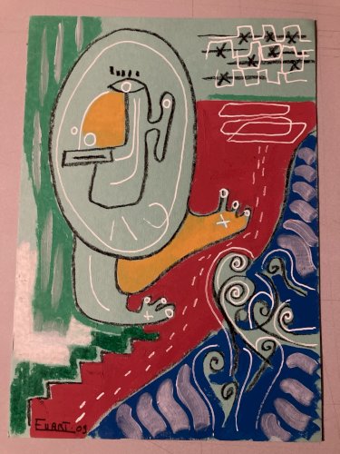 Peinture Gouache Crayon Expressionisme Cubiste Portrait Moderne Art Cubisme 2009