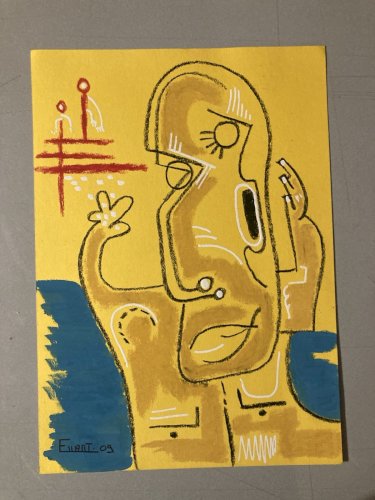 Peinture Gouache Crayon Expressionisme Cubiste Portrait Moderne Art Cubisme