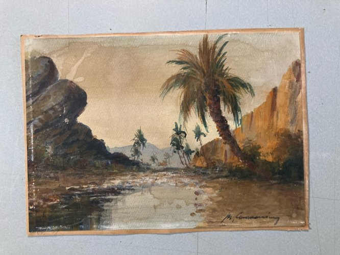 peinture Gouache Debut XXe Papier Fort Orientaliste Orientalisme Art Ancien