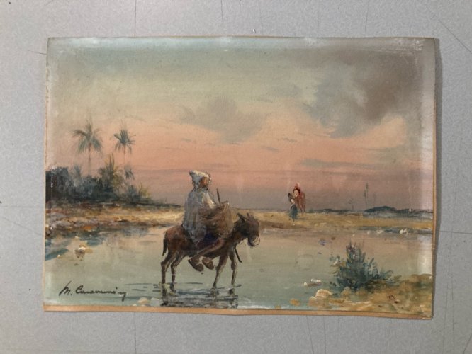 peinture Gouache Debut XXe Papier Fort Orientaliste Orientalisme Art Ancien