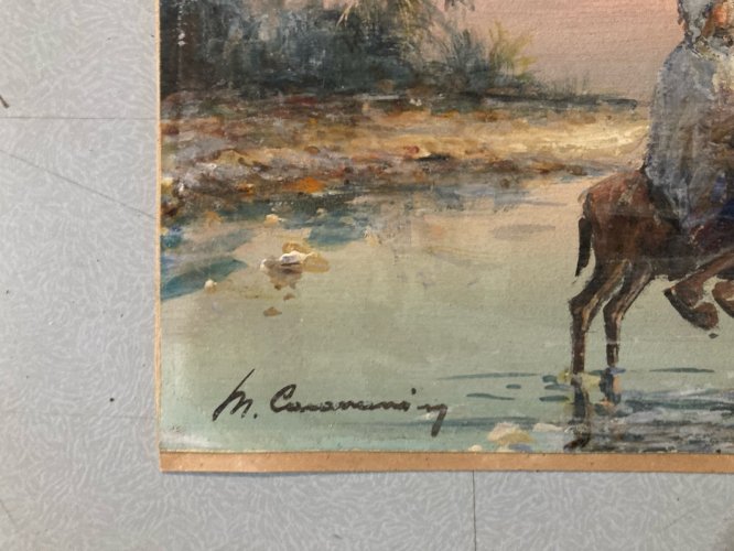 peinture Gouache Debut XXe Papier Fort Orientaliste Orientalisme Art Ancien