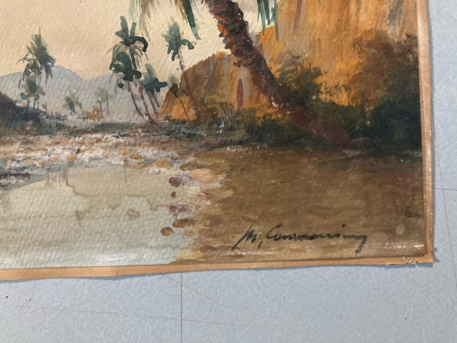 peinture Gouache Debut XXe Papier Fort Orientaliste Orientalisme Art Ancien