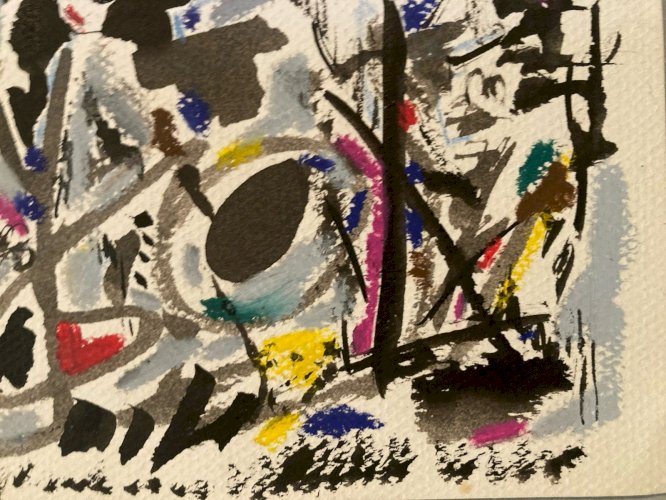 Peinture gouache dessin abstrait 1990 Encre Papier Art À Identifier