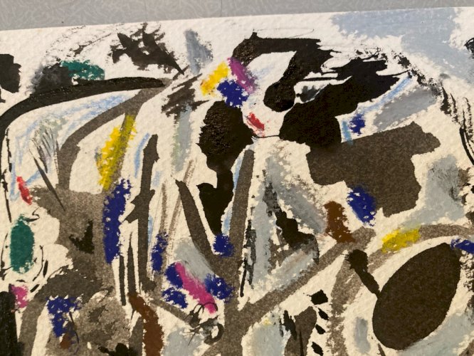 Peinture gouache dessin abstrait 1990 Encre Papier Art À Identifier