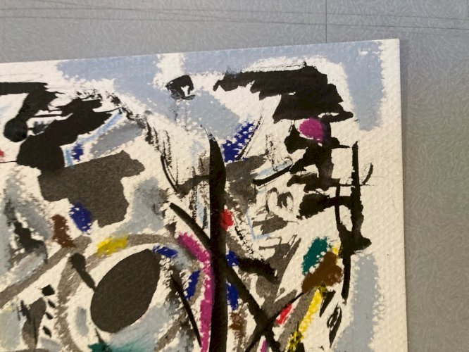 Peinture gouache dessin abstrait 1990 Encre Papier Art À Identifier