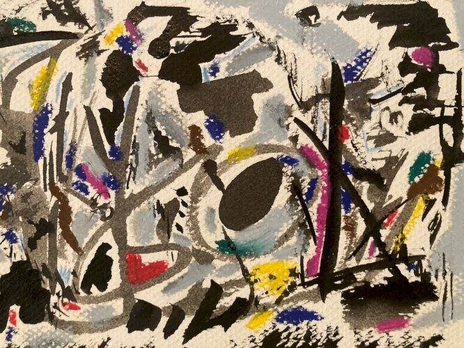 Peinture gouache dessin abstrait 1990 Encre Papier Art À Identifier