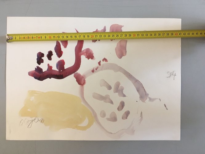 Peinture Gouache Dessin Aurel Cojan Expressionnisme Abstrait signé 1990 Roumanie