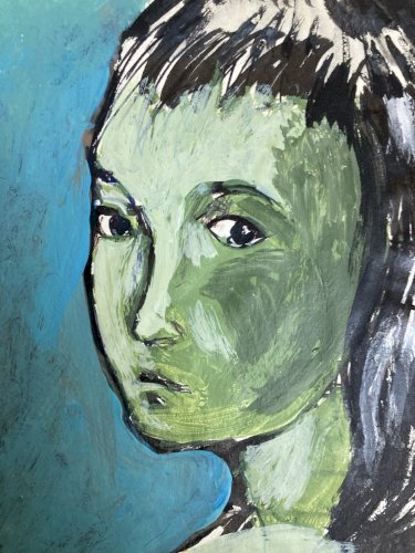 Peinture Gouache Encre Papier 1970 Portrait Figuration Libre Art Femme