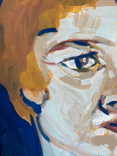 Peinture Gouache Femme Papier 1970 Portrait Profil Dessin Art A Identifier