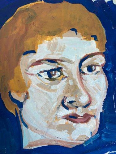 Peinture Gouache Femme Papier 1970 Portrait Profil Dessin Art A Identifier