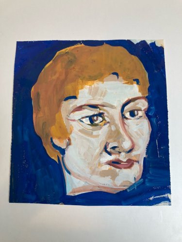 Peinture Gouache Femme Papier 1970 Portrait Profil Dessin Art A Identifier