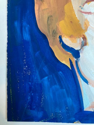 Peinture Gouache Femme Papier 1970 Portrait Profil Dessin Art A Identifier