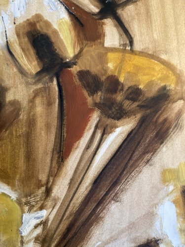 Peinture Gouache Fleur Chardon Dessin Papier 1960 Art Vase Bouquet