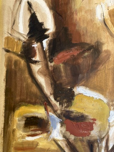 Peinture Gouache Fleur Chardon Dessin Papier 1960 Art Vase Bouquet