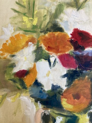 Peinture Gouache Fleur Fleurs Art Dessin Papier 1960 Art Vase Bouquet