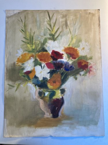 Peinture Gouache Fleur Fleurs Art Dessin Papier 1960 Art Vase Bouquet