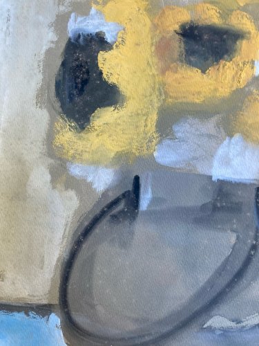 Peinture Gouache Fleur Tournesols Dessin Papier 1960 Art Vase Bouquet