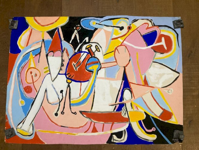 Peinture Gouache Indien Geronimo Papier 1980 Portrait Figuration Libre Art