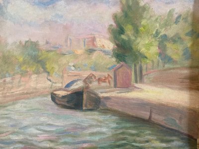 Gouache painting mounted on canvas 1920 Élysée Cavaillon Schnegg Group Antique