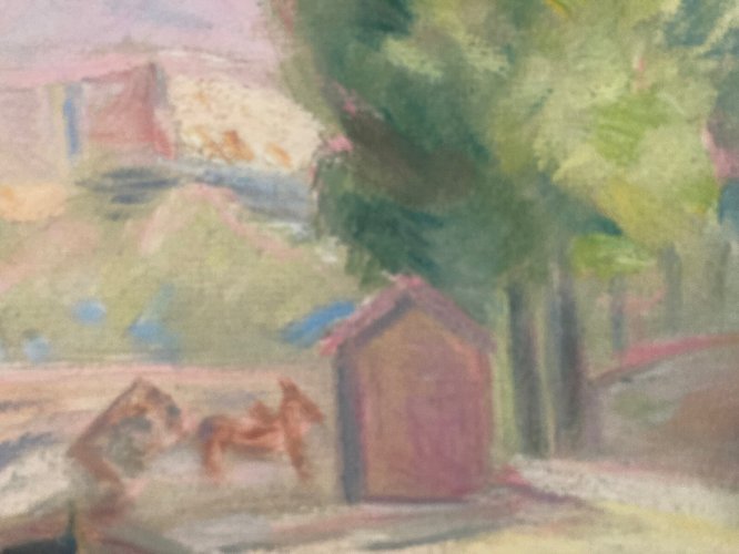 Peinture Gouache marouflée Toile 1920 Élysée Cavaillon Groupe Schnegg Ancien