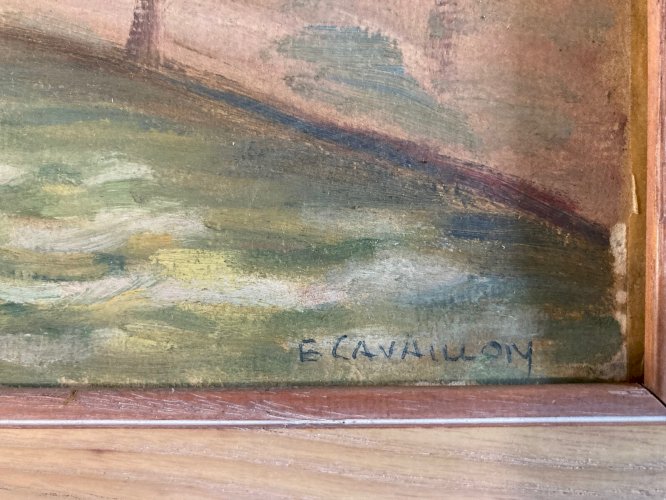 Peinture Gouache marouflée Toile 1920 Élysée Cavaillon Groupe Schnegg Ancien