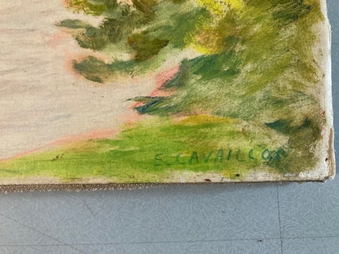 Peinture Gouache marouflée Toile 1920 Élysée Cavaillon Groupe Schnegg Art