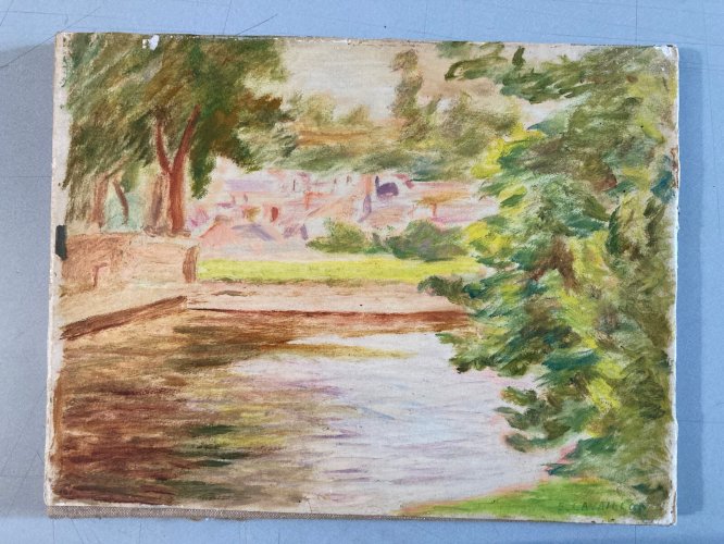 Peinture Gouache marouflée Toile 1920 Élysée Cavaillon Groupe Schnegg Art