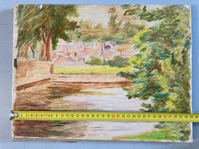 Peinture Gouache marouflée Toile 1920 Élysée Cavaillon Groupe Schnegg Art