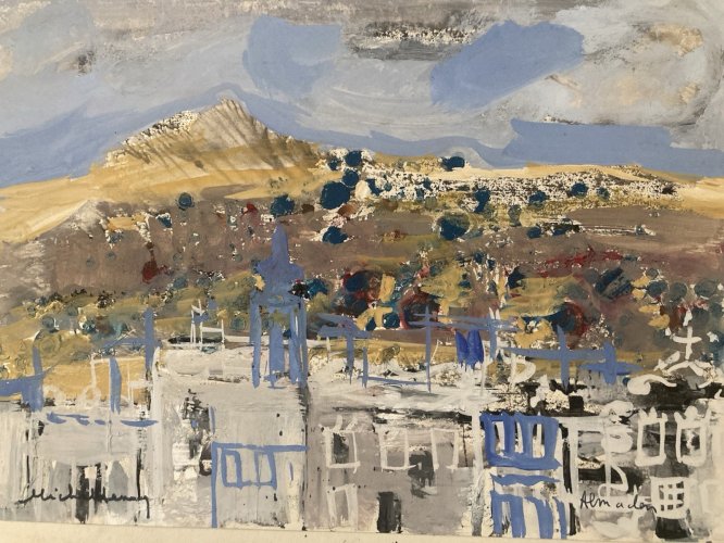 Peinture gouache Michel Henry (1928 2016) Almaden Espagne Manche 1950 Art