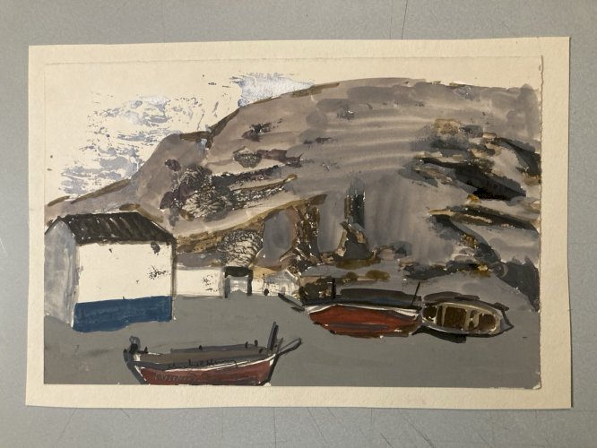 Peinture gouache Michel Henry (1928 2016) Almaden Espagne Pêche 1950 Art