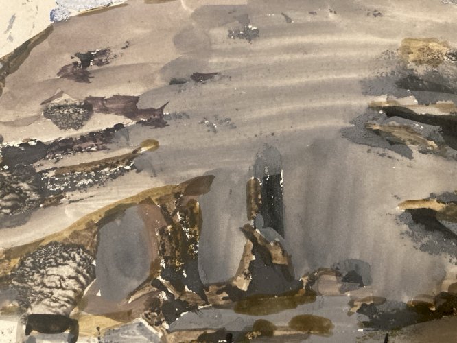 Peinture gouache Michel Henry (1928 2016) Almaden Espagne Pêche 1950 Art