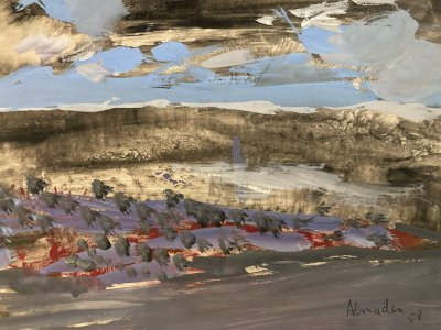 Gouache painting by Michel Henry (1928-2016) Almenden 1950 Spain Painting Old Art
