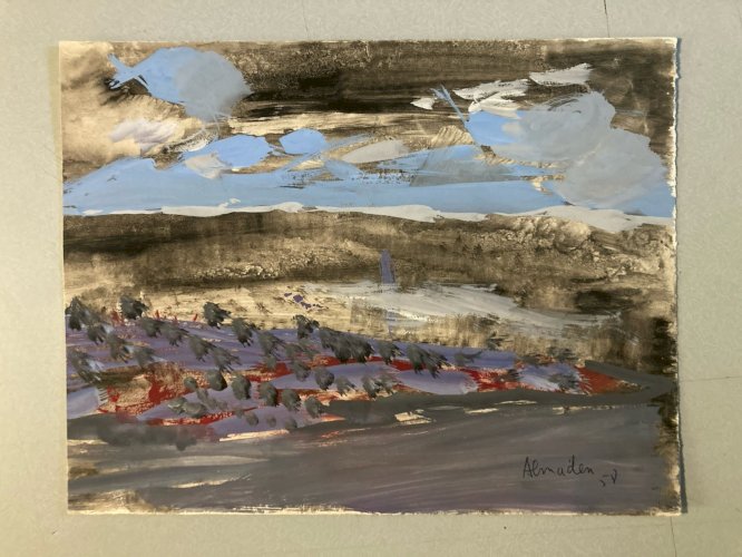 Peinture gouache Michel Henry (1928 2016) Almenden 1950 Espagne Painting Old Art