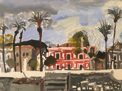 Peinture gouache Michel Henry (1928 2016) Almunecar Espagne 1950 Architecture