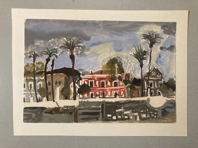 Peinture gouache Michel Henry (1928 2016) Almunecar Espagne 1950 Architecture