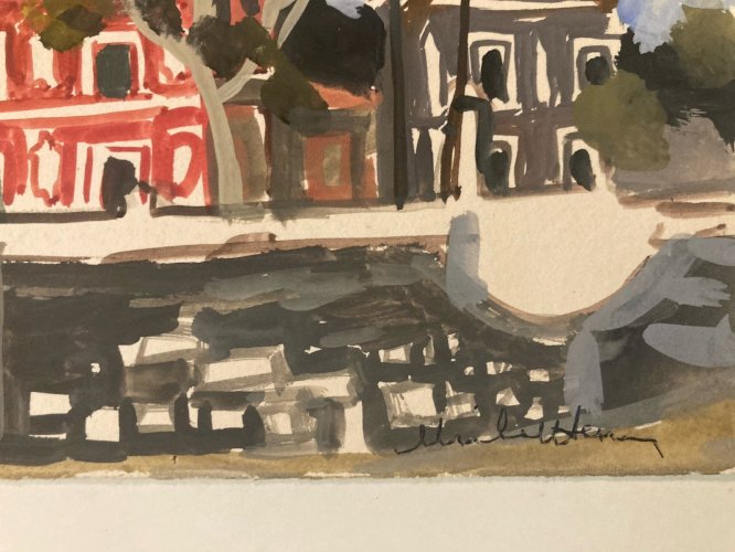 Peinture gouache Michel Henry (1928 2016) Almunecar Espagne 1950 Architecture