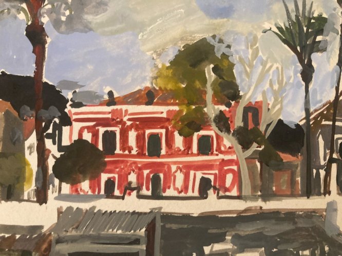 Peinture gouache Michel Henry (1928 2016) Almunecar Espagne 1950 Architecture