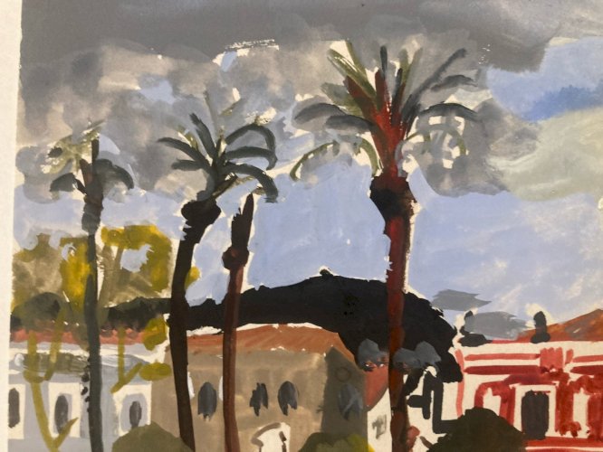 Peinture gouache Michel Henry (1928 2016) Almunecar Espagne 1950 Architecture