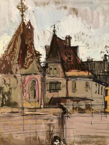 Gouache painting Michel Henry (1928 2016) Kaysersberg 1950 Alsace Painting Old