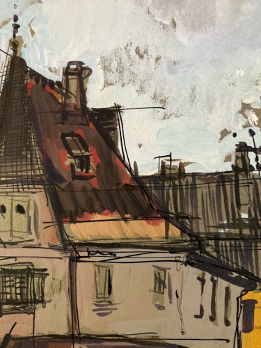 Peinture gouache Michel Henry (1928 2016) Kaysersberg 1950 Alsace Painting Old