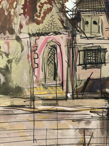 Peinture gouache Michel Henry (1928 2016) Kaysersberg 1950 Alsace Painting Old