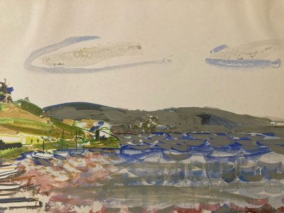 Peinture gouache Michel Henry (1928 2016) Lac De La Liez Port 1960 Art